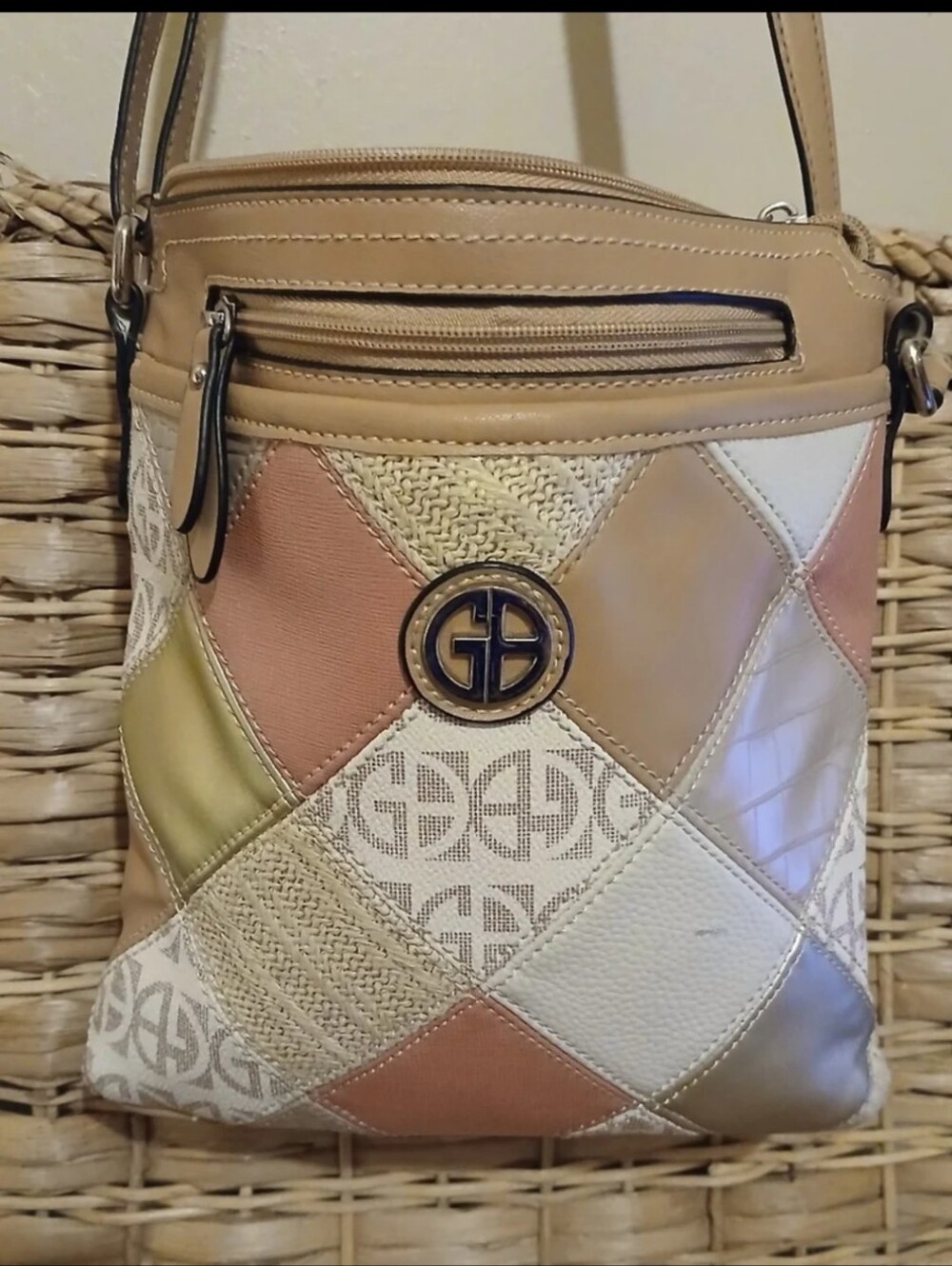 'GB' Pastel Patchwork Y2K Multple Soft Colors,Buckle Adjustable Crossbody Bag